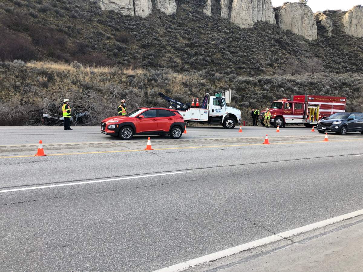 Rollover slowing traffic near Summerland - image