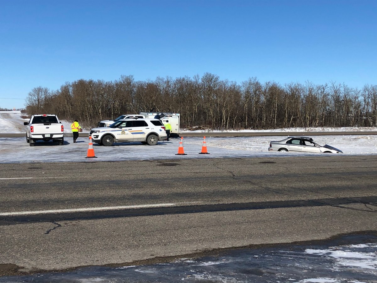 Traffic delays of up to several hours are expected on Highway 1 west of McLean as RCMP investigate a serious single-vehicle collision. 