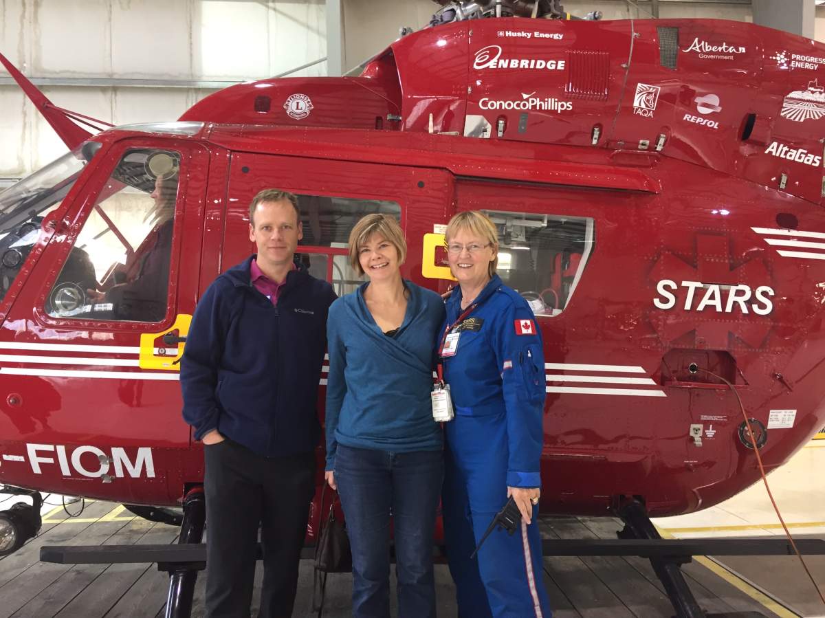 Three years after the accident, McHugh (middle) visited STARS to say thank you to Hegge (left) and Jeffery (right).