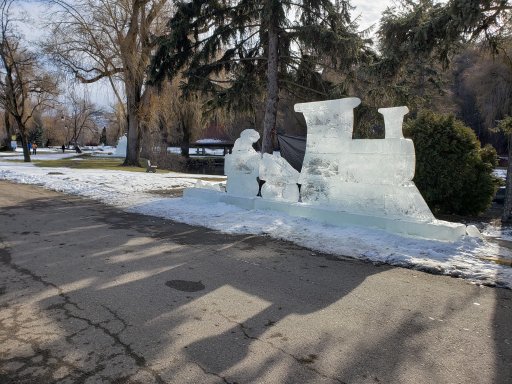 A damaged ice sculpture in Polson Park at the Vernon Winter Carnival.