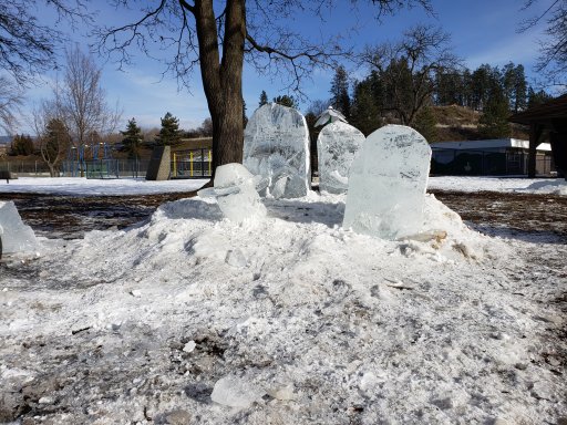 Damaged ice sculptures at the Vernon Winter Carnival
