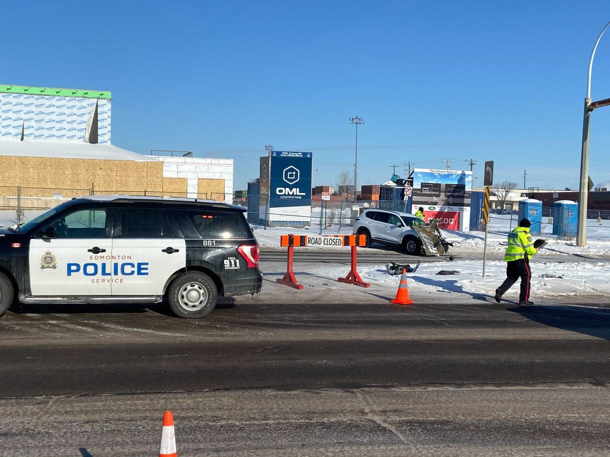 A serious collision in the westbound lanes of 34 Avenue just east of Gateway Boulevard in south Edmonton on Feb. 8, 2021.