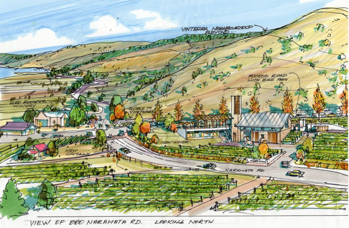 Looking north towards Vinterra access at 880 Naramata Rd.