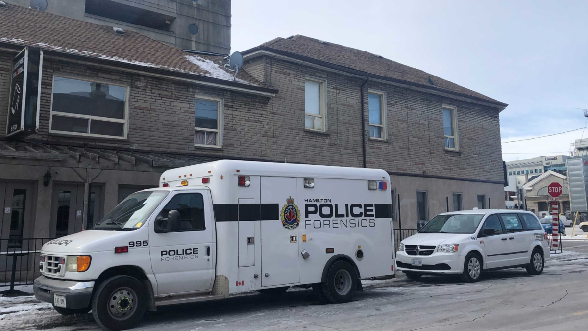 Hamilton police on location at MacNab and Vine Streets on Feb. 2, 2021. Investigators say the first homicide of 2021 was a 35-year-old male found inside an apartment suite.