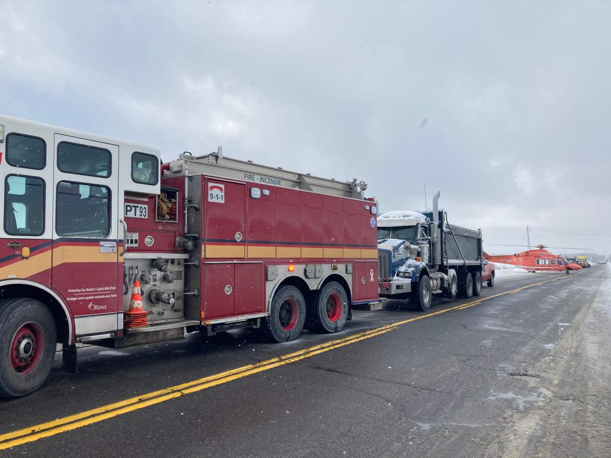 Ottawa emergency services were on scene at Mitch Owens Road early Thursday morning following a fatal collision between a dump truck and a van.