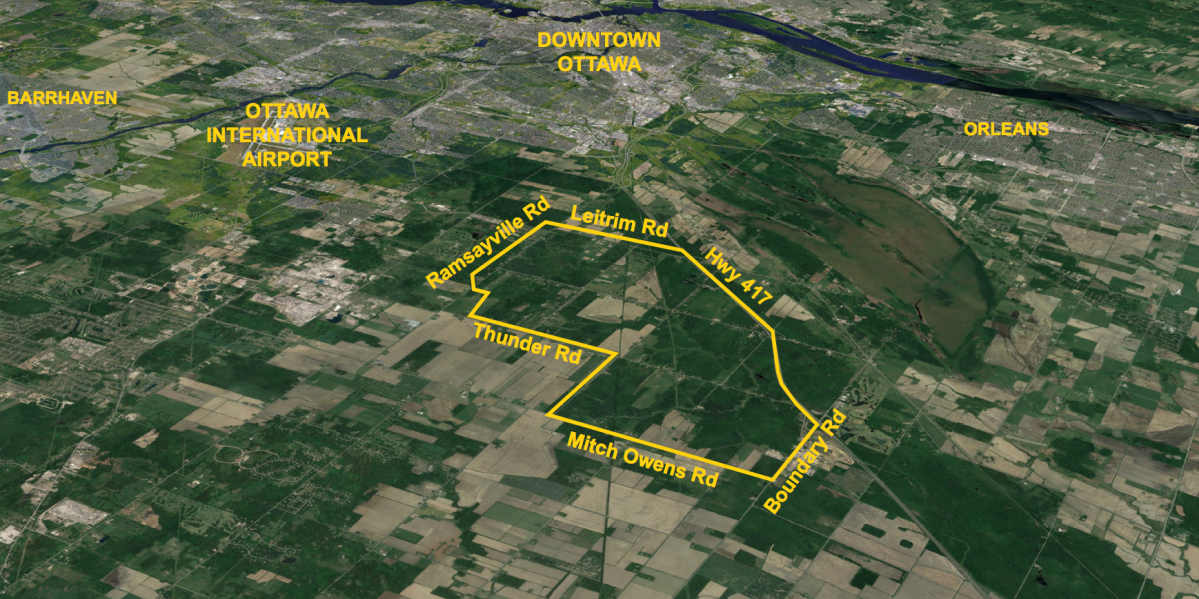 The roughly 450 hectares of land proposed for the Tewin development.