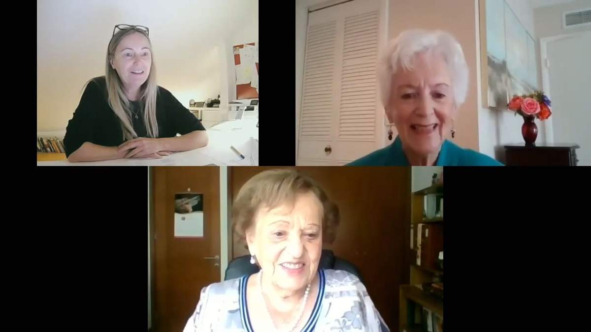 The moment Betty Grebenschikoff and Ana Maria Wahrenberg first saw each other after 82 years. Screengrab from Zoom call. Courtesy: USC Shoah Foundation.