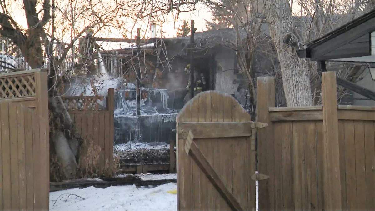 Calgary firefighters respond to a fire in the 300 block of Wainwright Road Southeast on Thursday, Feb. 25, 2021.