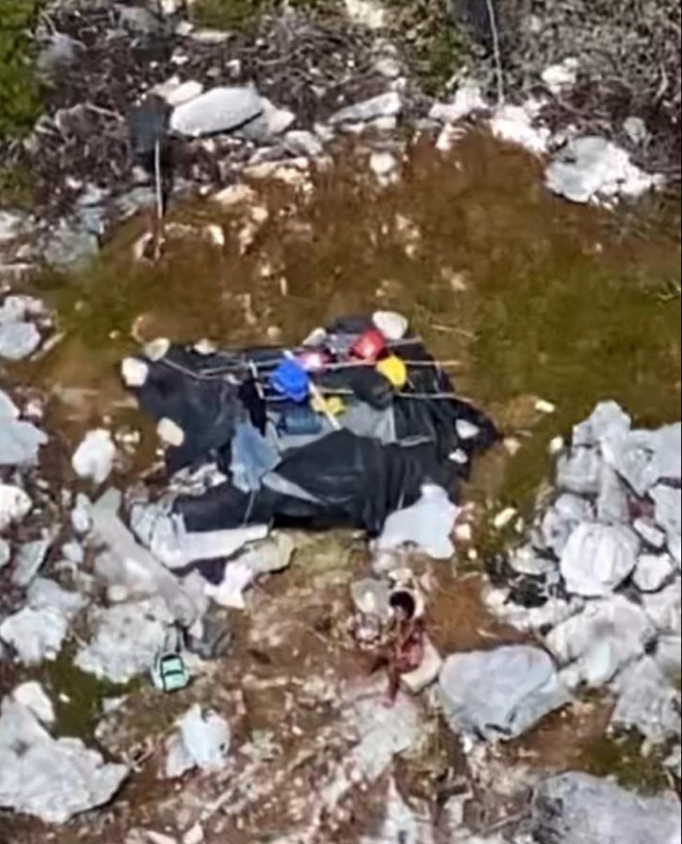 A castaway camp is shown on Aguilla Cay near the Bahamas on Feb. 8, 2021.