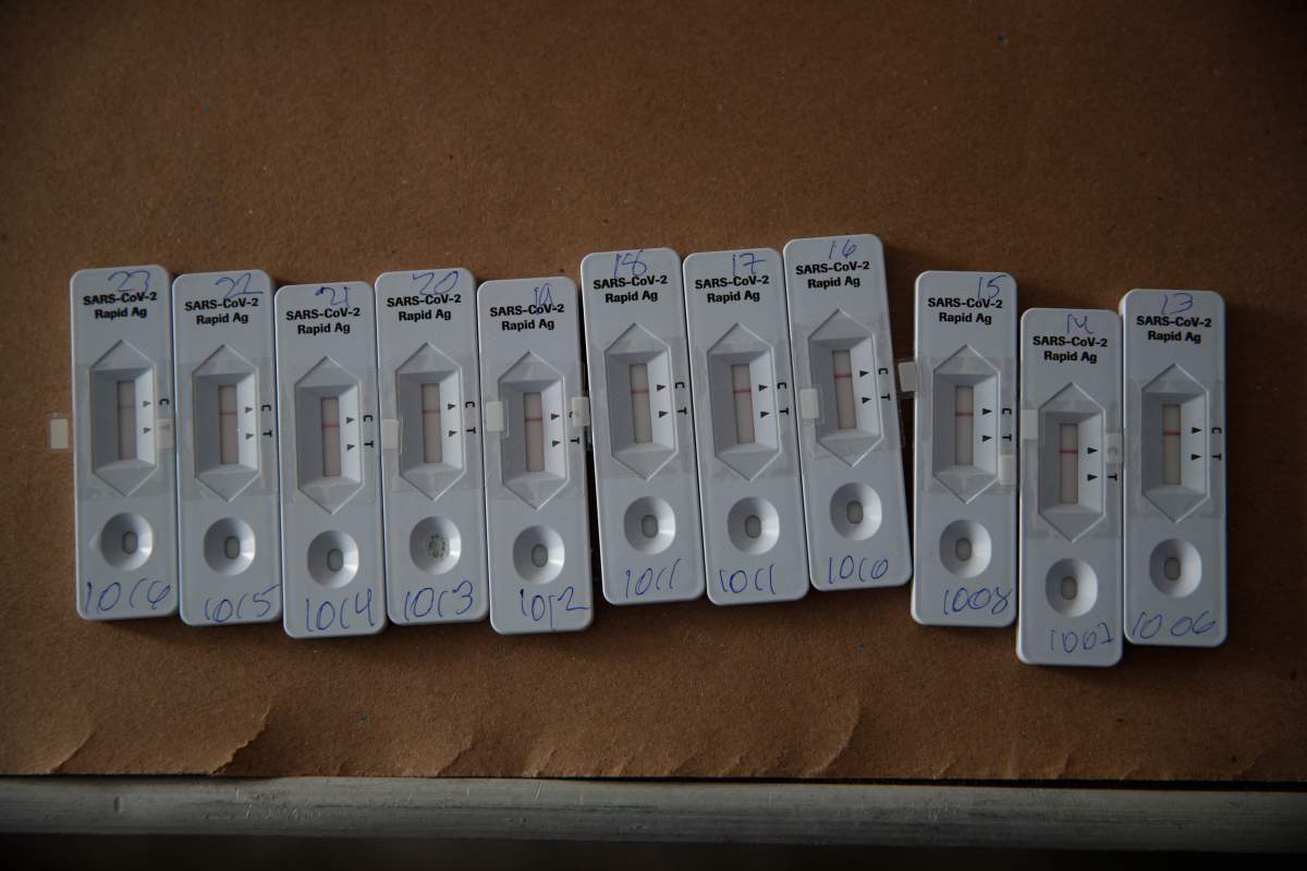 Rapid antigen tests for COVID-19 sit processing for 15 minutes, at a free testing kiosk run by the city health department, in the Venustiano Carranza borough of Mexico City, Thursday, Dec. 31, 2020. (AP Photo/Rebecca Blackwell).