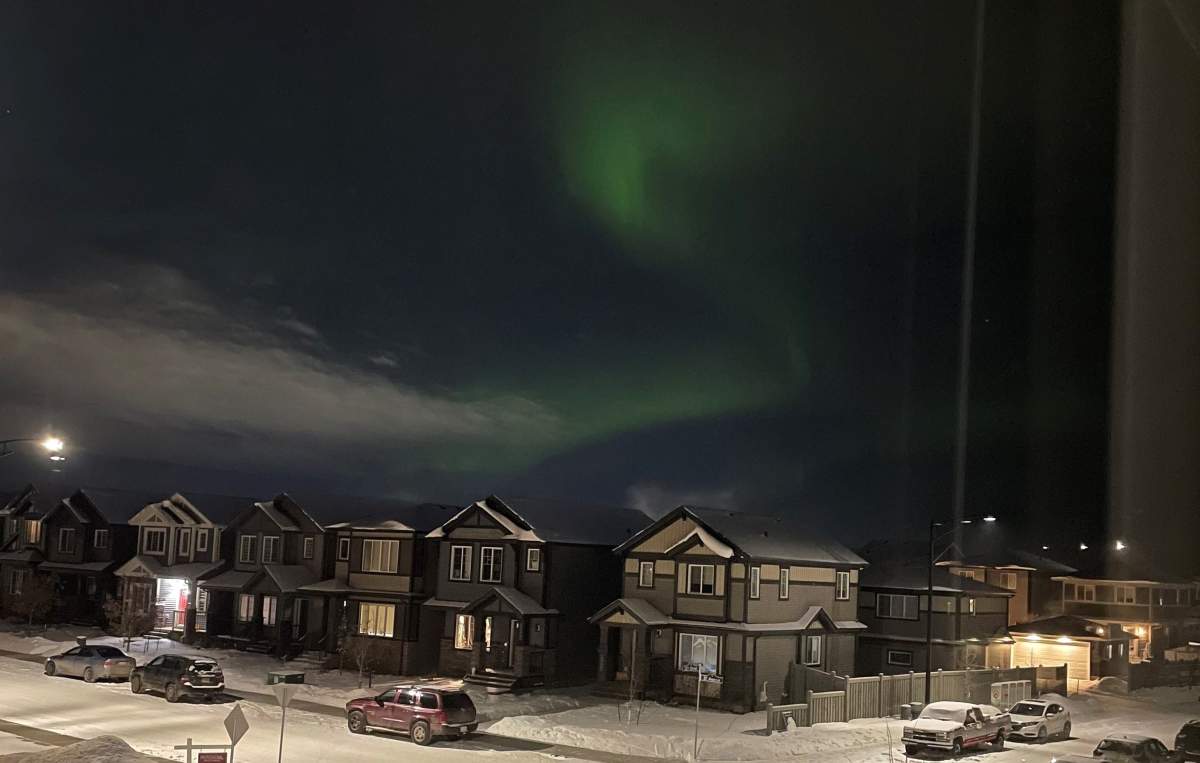 The northern lights were highly visible over Edmonton on Saturday, Feb. 6, 2021. Shot taken in west Edmonton neighbourhood of Rosenthal.