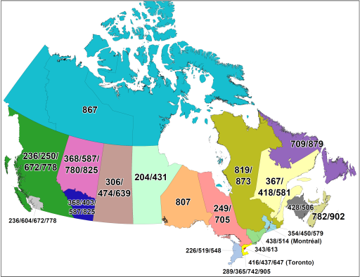 A map of Canada’s current area codes.