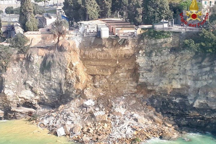 The damage caused by a landslide in Camogli, Italy is shown in this photo from Feb. 24, 2021.