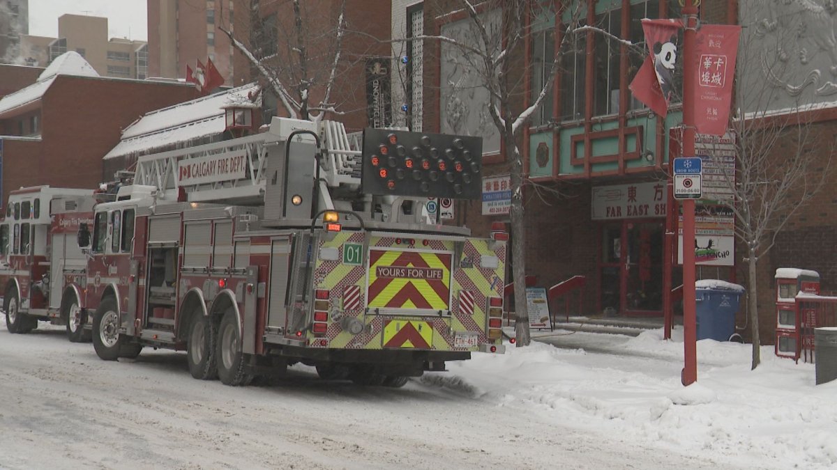 Calgary fire crews were on scene evacuating dozens of people from the Far East Shopping Centre on Saturday, Feb. 6, 2021. 