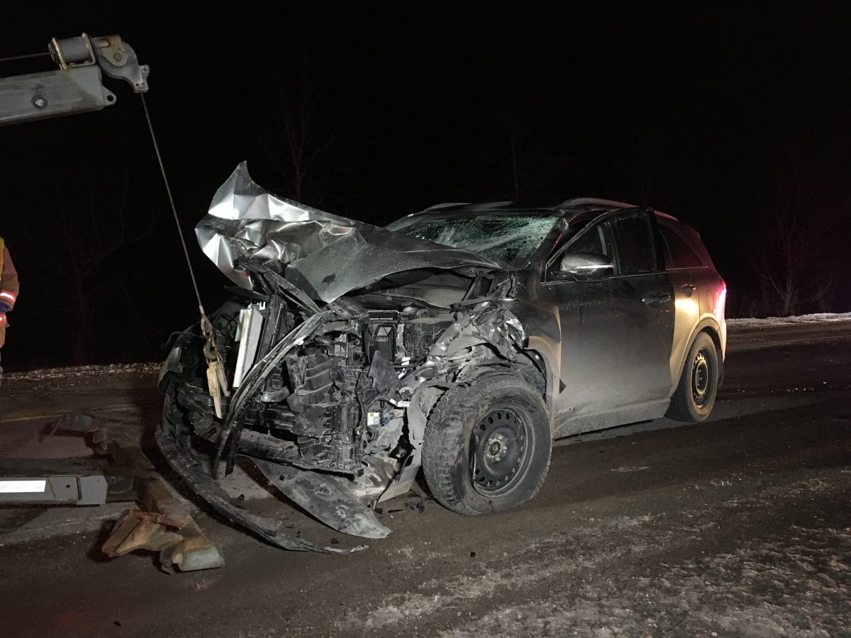 Two people were taken to hospital following a crash on Frankhill Road north of Peterborough on Thursday night.