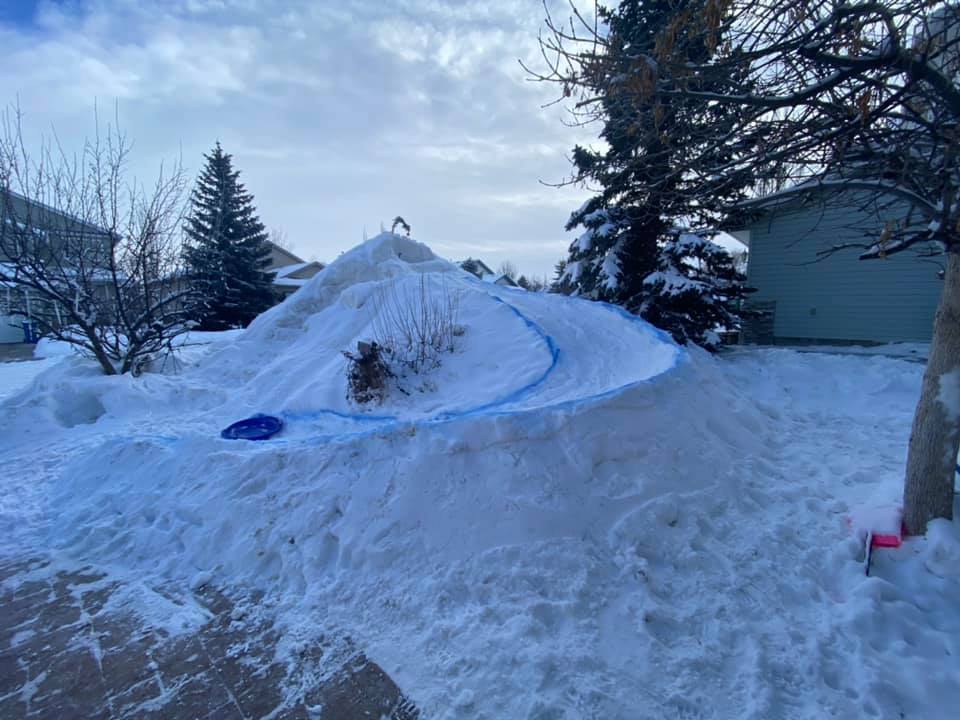 The Jones family’s toboggan hill on their property in Okotoks.