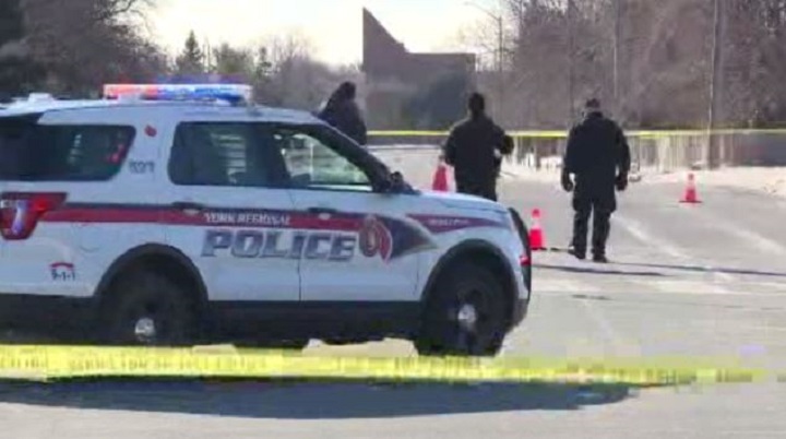 A photo of police on scene following a hit-and-run in Markham on Feb. 26, 2021.