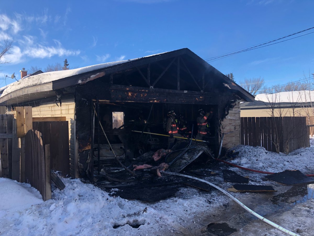 A garage fire in the Hudson Bay park area in Saskatoon on Feb. 20.