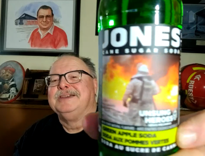 A photo of Jody Ruest, a firefighter in Saskatoon, was one of six "unsung heros" featured on Jones Soda bottles.
