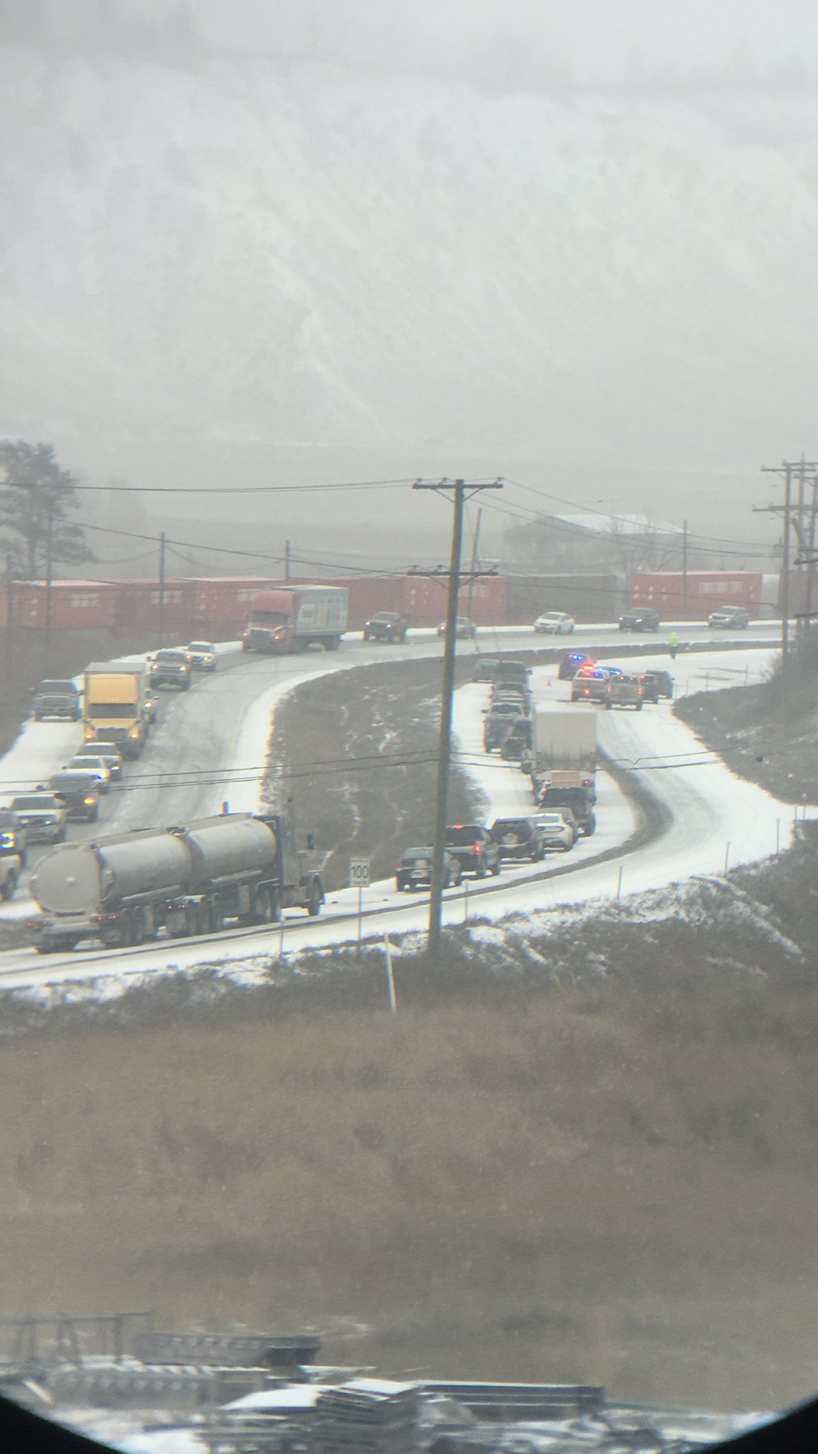 Traffic backed up along Highway 1 eastbound in Kamloops Monday after a fatal crash closed the road.