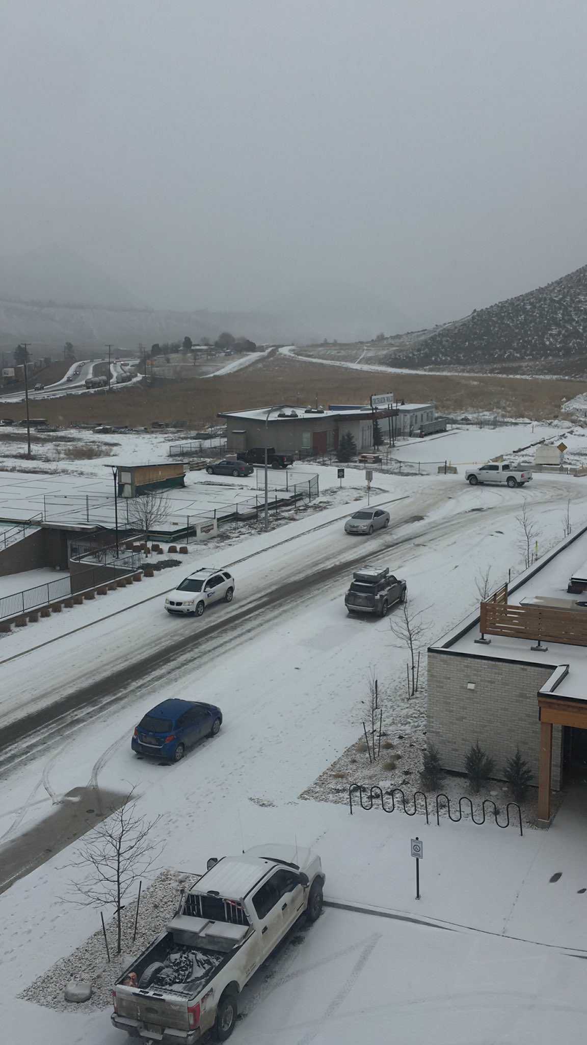 A fatal crash in Kamloops Monday backed up traffic on Highway 1 eastbound. Credit: @Barrie2BC