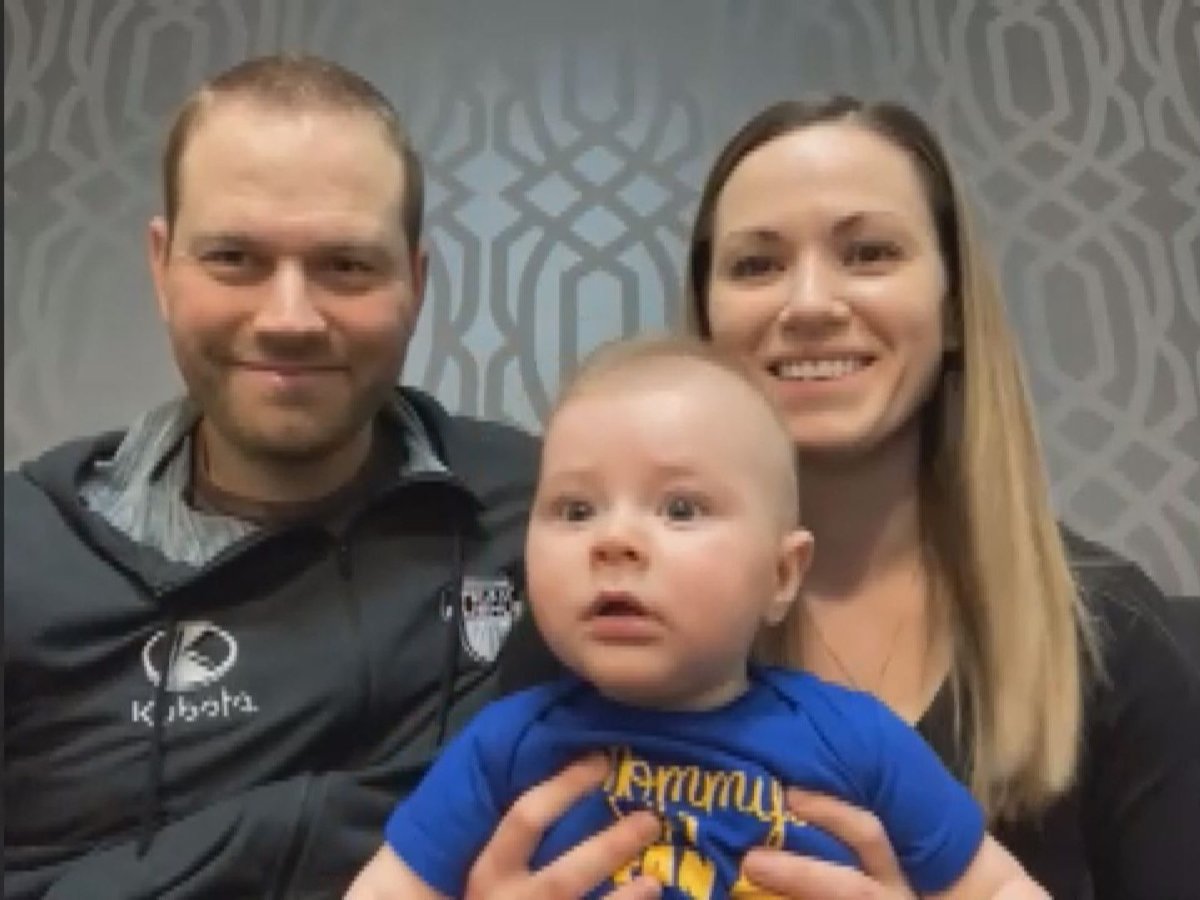 Five-month-old Liam is keeping Laura and Geoff Walker busy inside Calgary's curling bubble.