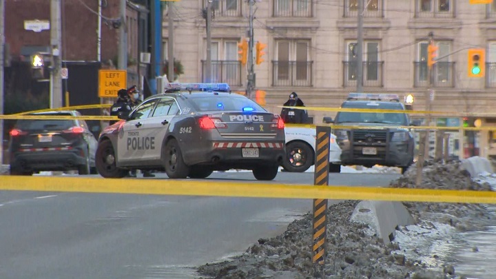 A photo of police on scene near  Sherbourne and Richmond streets on Feb. 3, 2021.