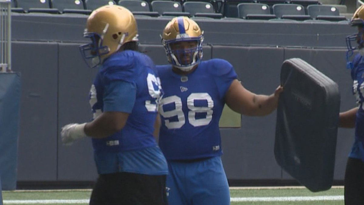 Defensive tackle Steven RIchardson practices with the Winnipeg Blue Bombers.