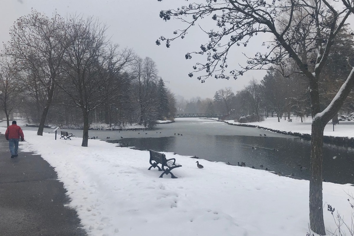 A winter view of Victoria Park in Kitchener.