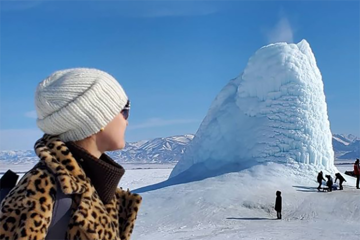A so-called 'ice volcano' is shown in the Almaty region of Kazakhstan in this image posted Jan. 31, 2021.