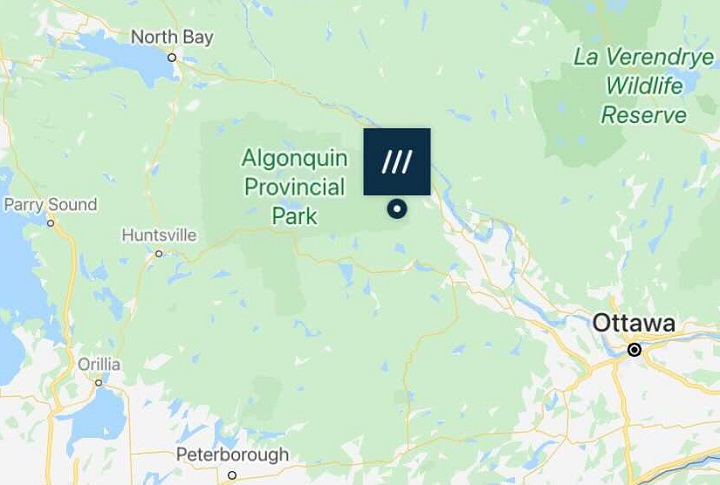 A screenshot showing a what3words location in Ontario.