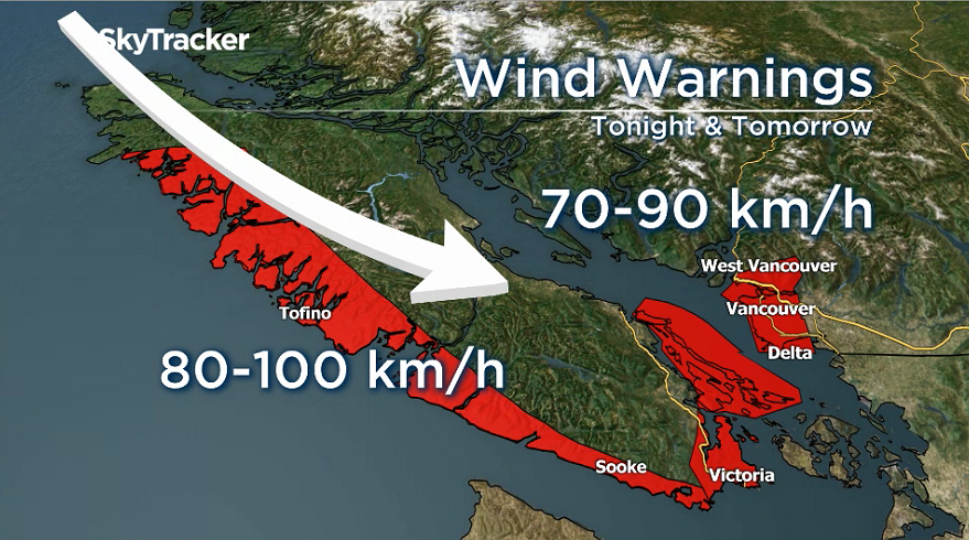 Warnings Issued With Winds Of 70-90 Km/h Forecast For B.C.’s South ...