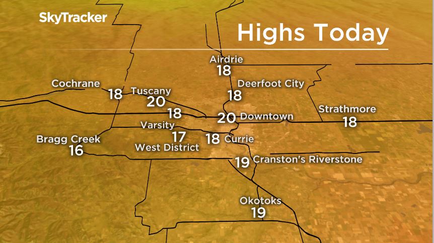 Daytime high temperatures reported at Global News Calgary weather stations on March 14, 2021.