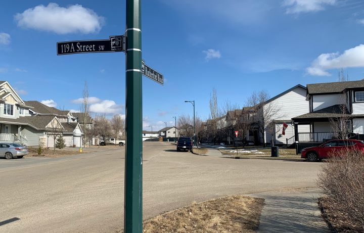 A photo of 119A Street and Rutherford Road in Edmonton on March 26, 2021.