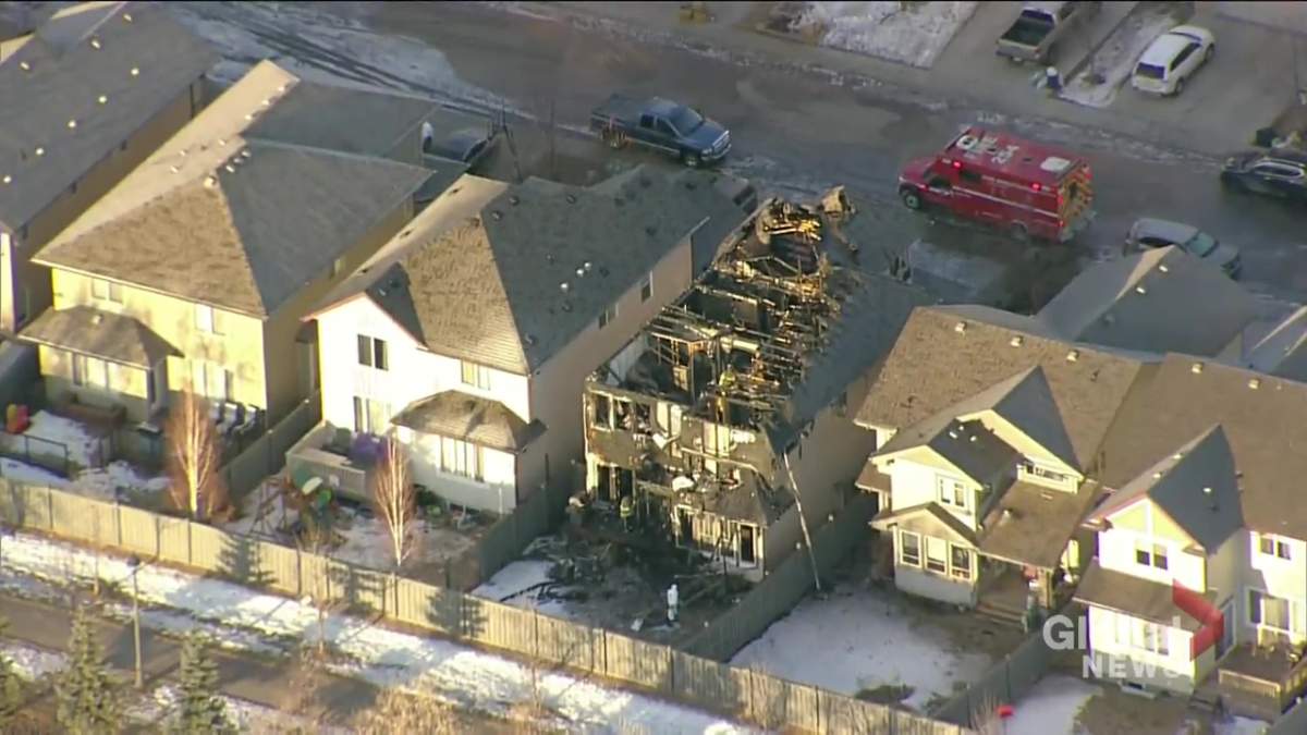 A home in Edmonton’s Ambleside neighbourhood was destroyed by a large fire on Tuesday, March 16, 2021.