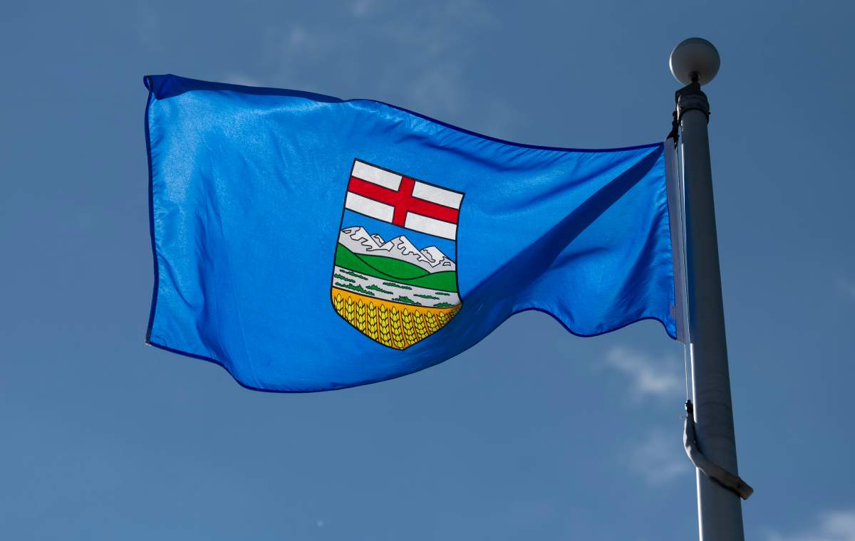 Alberta’s provincial flag flies in Ottawa on June 30, 2020.