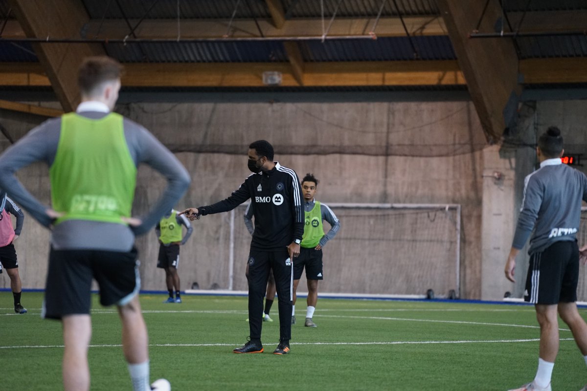 Coach Wilfried Nancy is shown at during CF Montreal practice in Montreal on Tuesday, March 2, 2021.