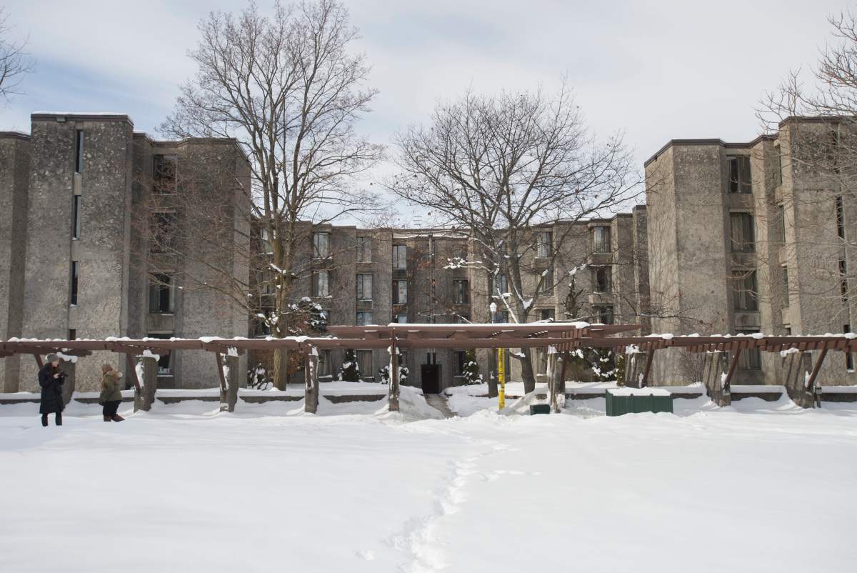 Exteriors of Champlain College, at Trent University in Peterborough, Ont., are photographed on Feb. 13, 2018. A COVID-19 outbreak has been declared at the residence.