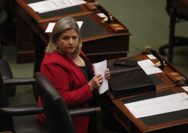 Ontario NDP Leader Andrea Horwath looks on inside the Ontario Legislature at Queen's Park in Toronto on Tuesday, May 19, 2020. 