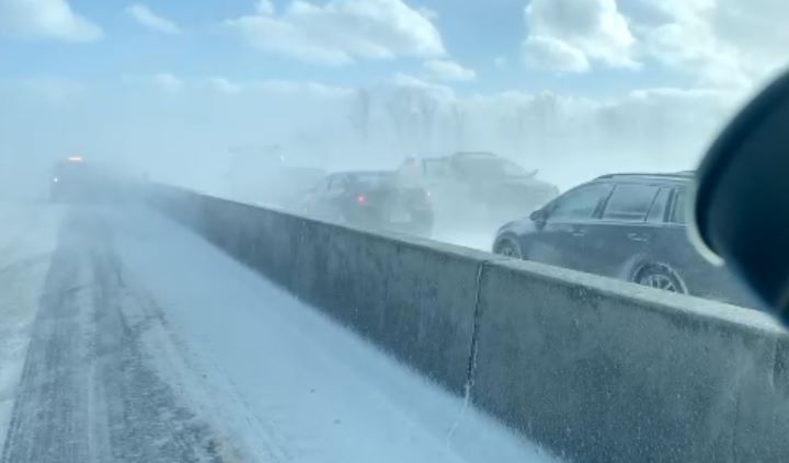 Highway 400 is closed in both directions between Highway 88 and Mapleview Drive amid whiteout conditions and a multivehicle pileup, OPP say.
