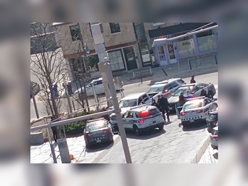 Guelph police say a 37-year-old man was arrested outside city hall on Monday afternoon. 