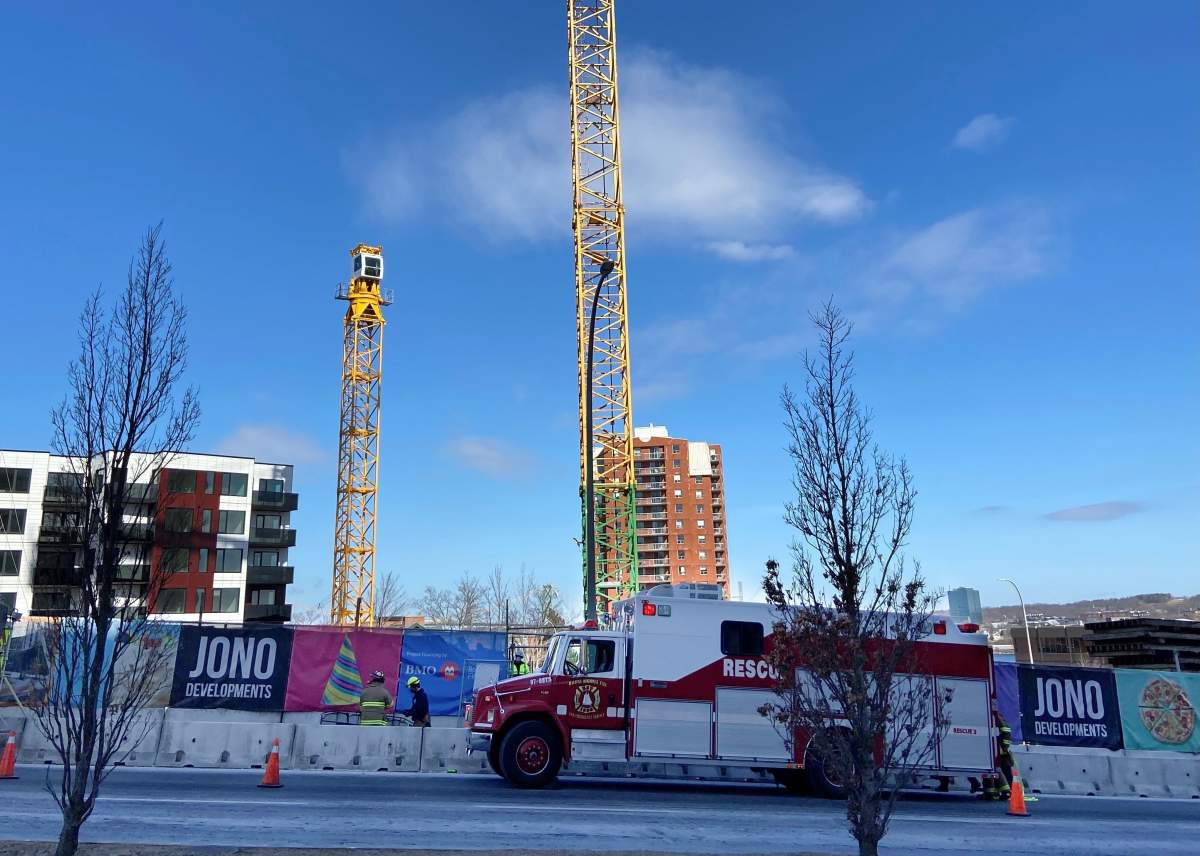 An ambulance is seen at a construction site on Cogswell Street in Halifax on March 17. 
