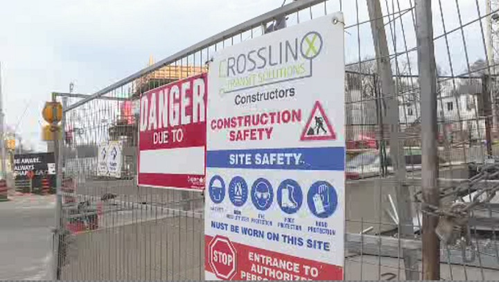 File image of signage outside of the Leaside station Eglinton Crosstown LRT site.