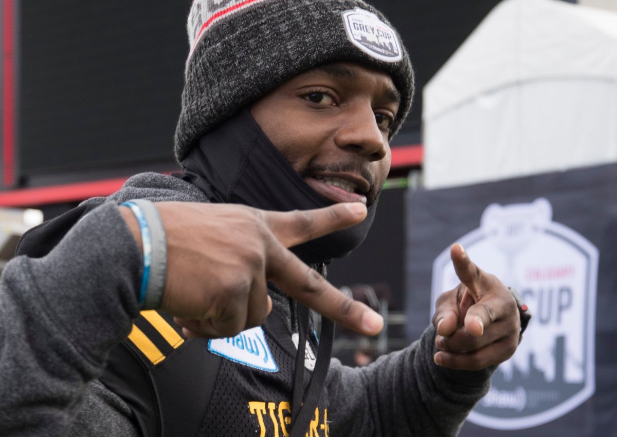 Hamilton Tiger-Cats Delvin Breaux is seen during a practice prior to the 107th Grey Cup in Calgary, Saturday, Nov. 23, 2019.