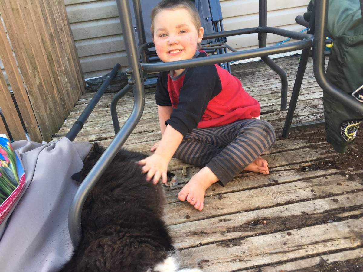 Three-year-old Dylan Ehler at his home in Truro.