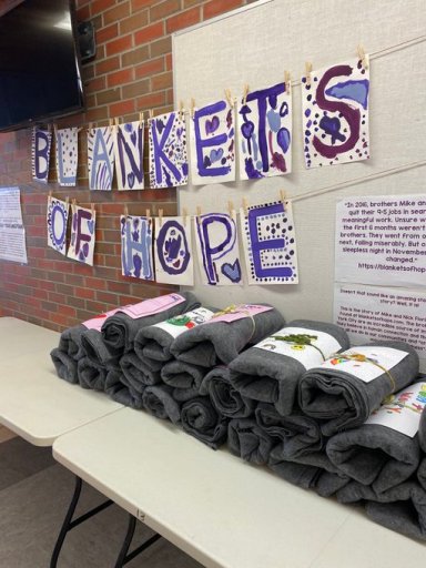 Blankets of Hope ready to go at Children of St. Martha School