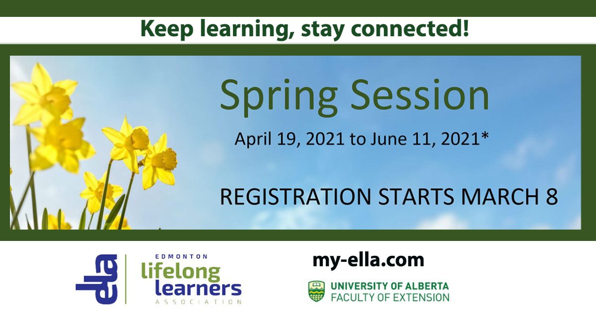 Edmonton Lifelong Learners Assoc (ELLA) Online course now open for registration - image