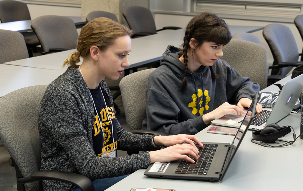 Engineering students Annika Benson (right) and Kayleigh Landers (left).