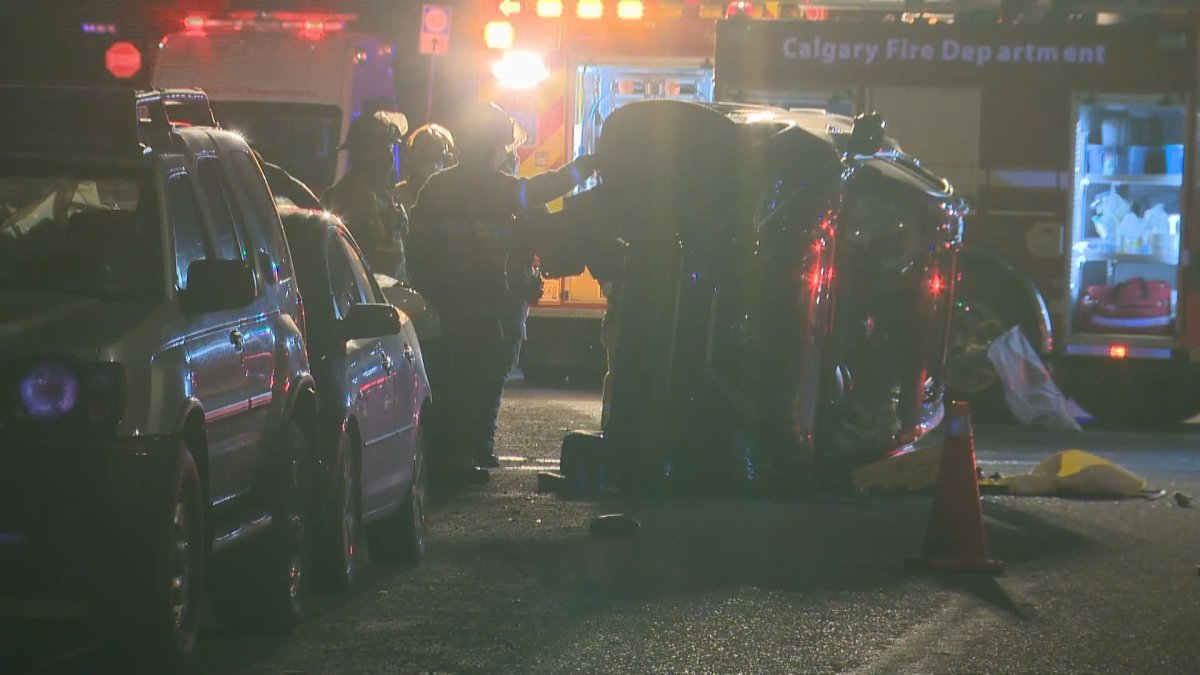 Calgary police investigate a crash on Falton Drive Northeast on Tuesday, March 30, 2021.