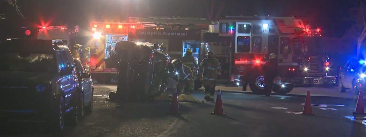 Calgary police investigate a crash on Falton Drive Northeast on Tuesday, March 30, 2021.